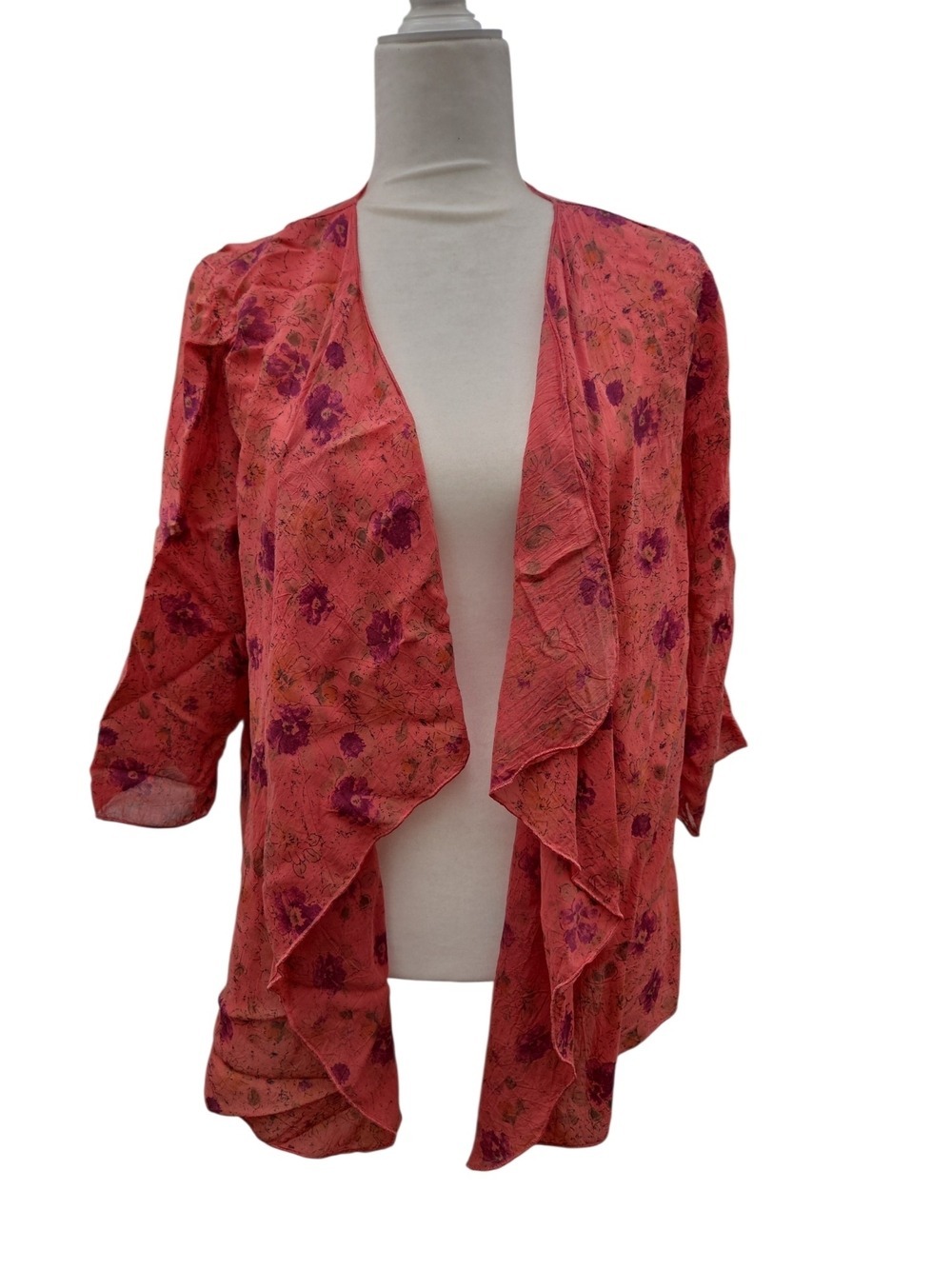 Coral Floral Waterfall Kimono Large